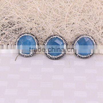 Paved Zircon Agate Druzy Stone Beads, Gem Stone Charm Light Blue Round Faceted Agate Connector Beads For Jewelry Making photo-4