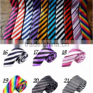 UNISEX STRIPED TIES CHOICE OF COLOURS GREAT QUALITY FANCY DRESS SKINNY TIE