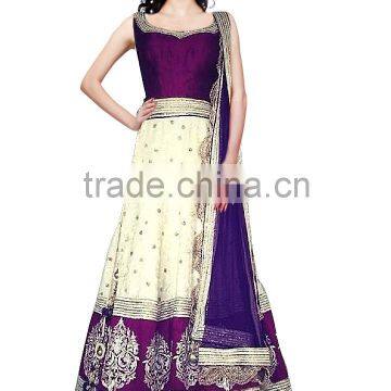 Sensational Purple & White Raw Silk Anarkali Suit/Buy Online Designer Anarkali Suits