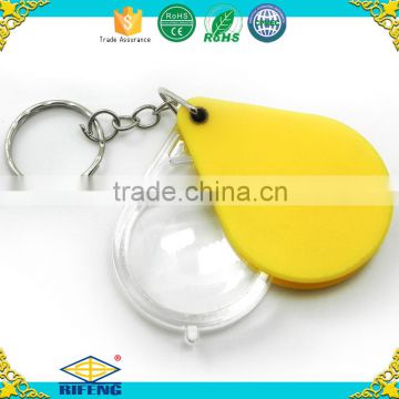 water drop shape colorful key chain magnifying glass with lens