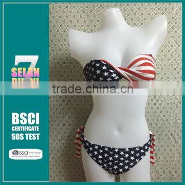 Twisted Bandeau American Flag Swimwear USA Flag Bikinis Padded Biquini Stars Strips