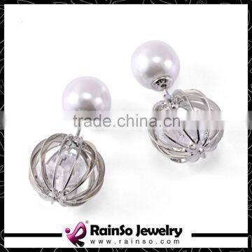 Round Ball Gold Double Sided Earrings With Imitation Pearls photo-2