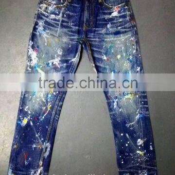 Custom High quality vintage wash distressed Japanese selvedge jeans denim selvedge denim jeans (LOTV027)