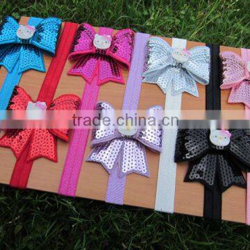 Baby Elastic Headbands with 2.75"Embroideried Sequin Bows for Hair Accessoires IN STOCK