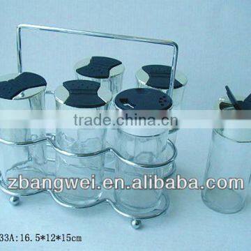 6pcs glass spice jar with metal rack