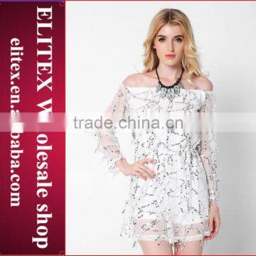 Wholesale fashion white spangle jumpsuits sexy woman one-piece dress