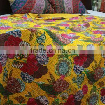 Floral Printed Kantha Quilts Jaipur Rajasthan Indian Handwork Quilt Bedspread