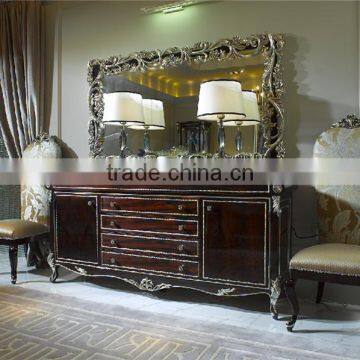 Exquisite Trim Rectangle Long Dining Table and Chair Set, Regancy Dining Table Set With High Back Chair photo-3