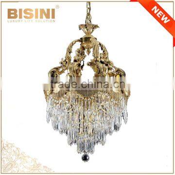 Rococo Style Crystal & Golden Brass Chandelier For Living Room/ Elegant Crystal Chandelier Decorated Droplight Pendant Lamp