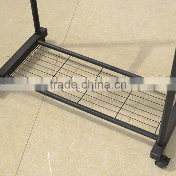 Double Adjustable Telescopic Rolling Clothing Rack With Shoes Storage Shelf photo-4