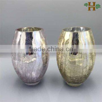 Hand blown silver plating crackle glass vases for wedding decoration