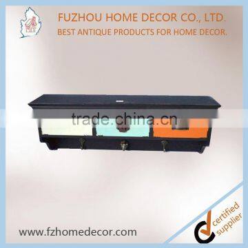 Antique Wooden Wall Shelf With Colorful Drawers