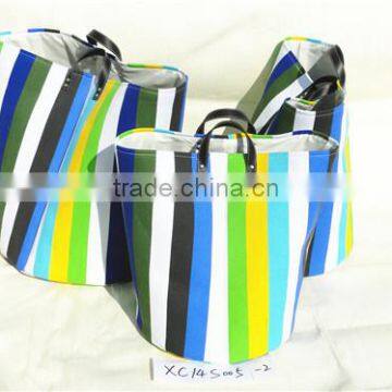 Round Storage and Laundry Basket With Strip Pattern and Handle photo-3