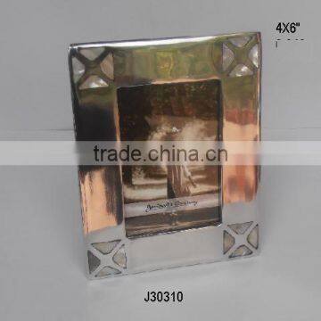 Aluminium Photo Frame with Mirror polish and four corner flower MOP mosaic