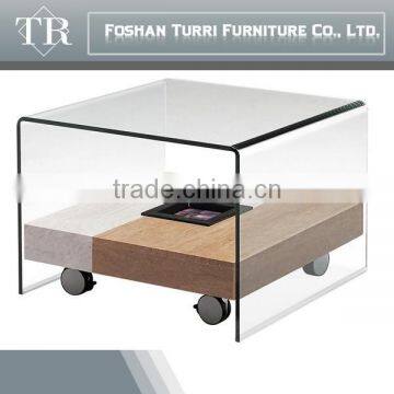 modern living room furniutre glass side table with wheels