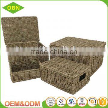 Set 4 Rectangular Straw Basket Seagrass Storage Basket With Lid photo-4