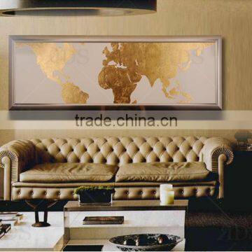 Framed Handmade World Map With Gold Leaf Painting Modern Wall Art photo-2
