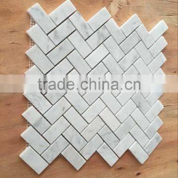Carrara White Marble Herringbone Mosaic Tile Bianco Carrara Herringbone Tile photo-3