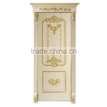 Classic Elegant French Rococo Style Golden and White Floral Carving Solid Wood Internal Door BF12-05234b