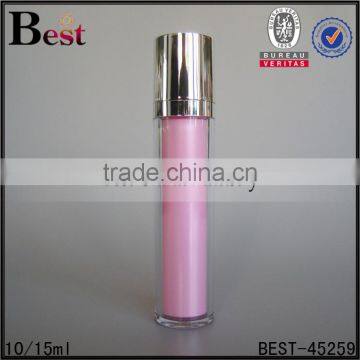 10ml 15ml pink cylindrical shape airless cosmetic pump bottle high quality plastic pump bottle hot sale