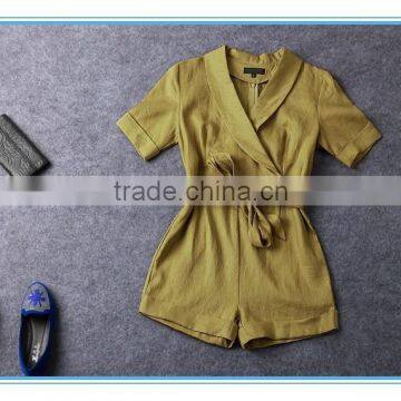 Hot Sales Half Sleeves Linen Formal Tailored Romper Jumpsuit For Women photo-4