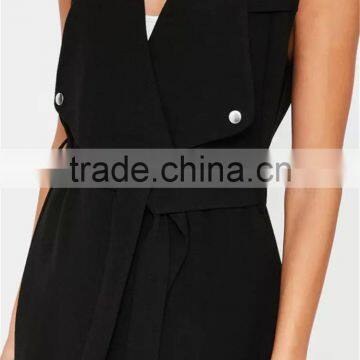 MGOO 100 Cotton Custom Made Tie Waist Sleeveless Blazers Cardigan Slim Fitting Jackets Waterfall Blazers photo-4