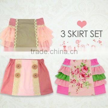 Wholesale Children's Boutique Clothing Girls Cotton Skirt Lace Trim Button Design photo-2