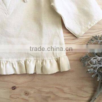 Latest Design Summer Tops Linen Pattern Medium Sleeve Baby Girl Fancy Shirts photo-4
