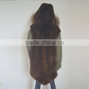 Myfur Long Parka With Detachable Raccoon Fur Hood Navy Fur Trimmed photo-6