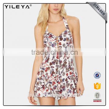 floral front cut open back sexy women romper