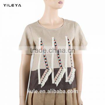 Different Colors High Fashion Embroidered Women 100% Linen t Shirt photo-2