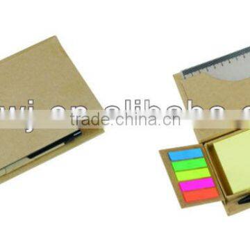 sticky notepad with pend and ruler