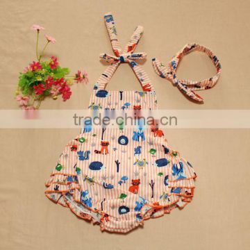 Newborn baby clothes baby romper printed girls jumpsuit with headband