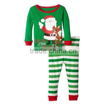 Santa Claus and reindeer pattern promotion baby girls christmas pajamas