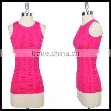 Women's Seamless Sleeveless Ruched Tank Top Stretch Spandex Regular Back pink color