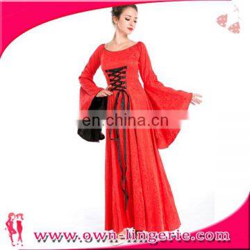 Sexy hot red long medieval royal court princess party costume embroidery vintage robe halloween fancy dress