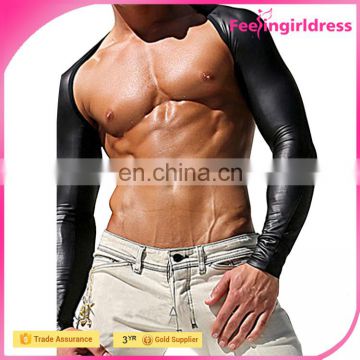 Wholesale Men's Faux Leather Fitness Jackets Arm Shrug Cloth Motorcycle Dance Costume Underwear