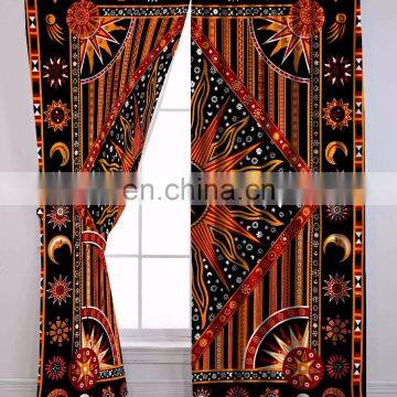 Indian Latest Home Decor Curtain Window Balcony Wall Hanging Burning Sun Design Black Yellow Color