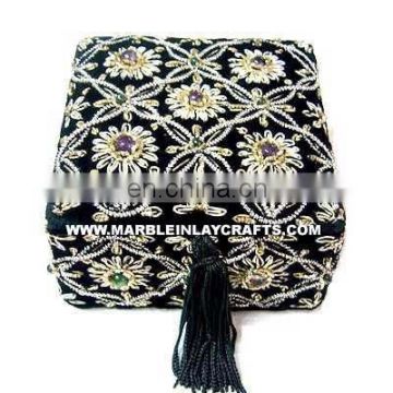 Black Home Decorative Hand Carved Zari Embroidery Box