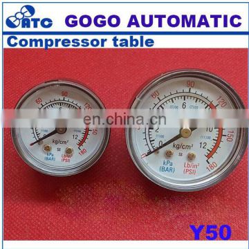 GOGO ATC 3P5P Silent oil free small air compressor parts table 50mm pressure guage 0-180psi 0-12bar thread 1/4" iron shell