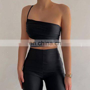 Hot Wholesale Women's Ladies Sexy Irregular One Shoulder Hollow Out Backless Crop Top