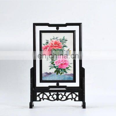 Chinese Style Craft Gift Square Screen Dual-faced Silk Embroidered Drawing Furnishing Ornaments With A Wooden Frame For Decoration photo-3
