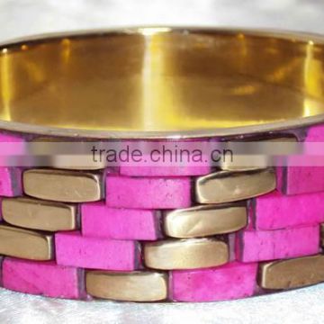 Pink Color Bone Chips Brass Frame Bangle, Women Designer Bangle 11835