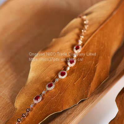 Treasure Diary Fine Jewelry Natural Pigeon Red Blood Gem Bracelet Women's 18K Rose Gold Diamond Bracelet Set photo-2
