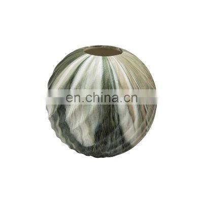 new product innovative ball shape effect ceramic colored green marble artificial flower vase