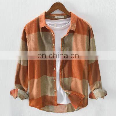 2021 Fashion Men's Clothes Cotton And Polyester Shirts Button Plaid Long Sleeve Shirt For Men