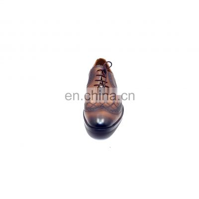 Brown and black effect men high quality high fashion genuine leather shoes best handmade men's shoes