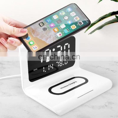 Desktop LED Screen Alarm Clock Wireless Charger Time Display Stand Charger With Temperature