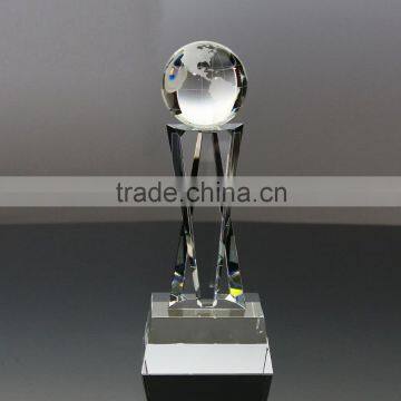 Glass earth globe themed trophy clear crystal glass globe