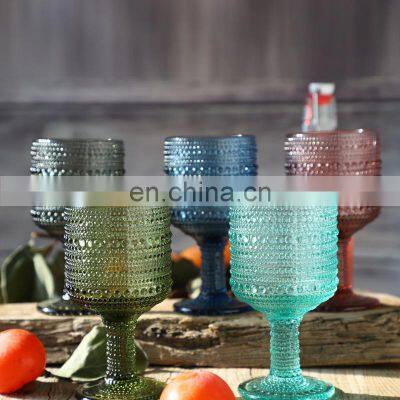 Promotional Blue Glass Goblets Purple Green Grey  Copo De Vidro Beads Sparkling Wine Glass Cup Goblet Crystal Glassware